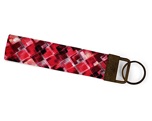 Red Black & White Diamond Pattern Handmade Keychain Wristlet