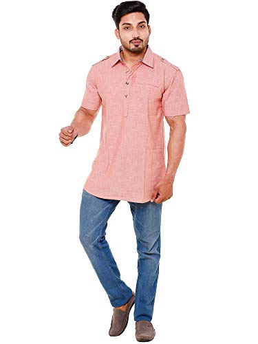 Image of Mens Cotton Linen Half Sleeve Plus Size Short Kurta