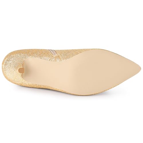 Allegra K Women's Glitter Pointed Toe Stiletto Heel Gold Ankle Boots 7 M US