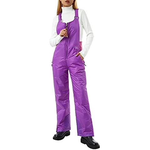 LSFYSZD Women Sleeveless Thermal Insulation Bib Overalls, Winter Snow Waterproof Ski Jumpsuit Adjustable Shoulder Straps Romper Pants (Purple, S) Cover