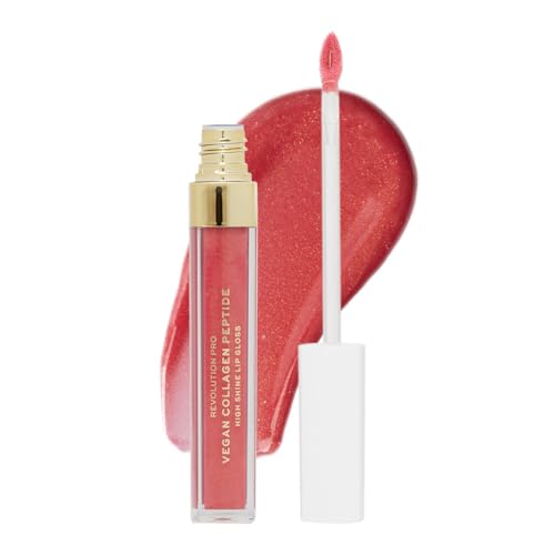 Image of Revolution Pro Vegan Collagen Peptide High Shine Lip Gloss, Nourish, Plump & Hydrate Lips With Hyaluronic Acid & Vitamin E, Bombshell, 4 ML (Pack of 1)