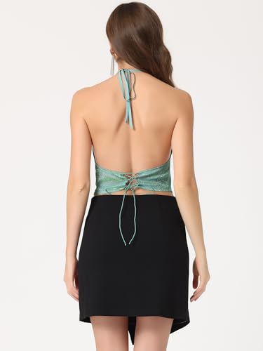 Haut dos nu à paillettes Allegra K vert clair en taille M avec col bénitier - 4
