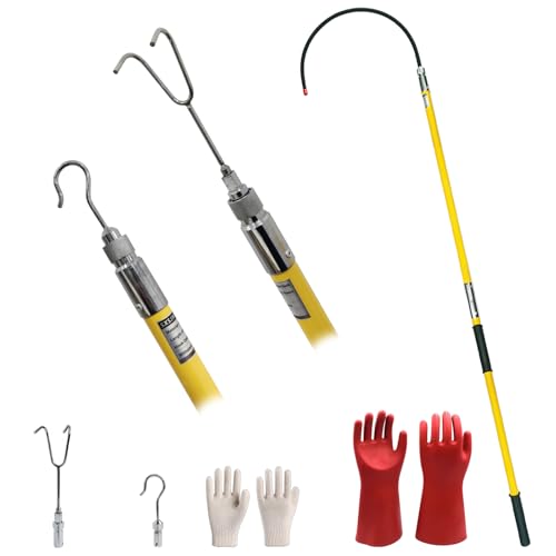 Image of 6FT Insulated Rescue Hook Withstand 66KV,UL-Certified Hotstick Rescue Hook | High Voltage Electrical Rescue Hook ASTM F711 Compliant Fiberglass Rescue Pole with 3 Style Hooks & 10KV Insulated Gloves