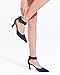 Coutgo Womens Kitten Low Heels Closed Pointed Toe Ankle Buckle Strap Pumps Suede Dress Wedding Shoes, Navy Blue, Size 6.5