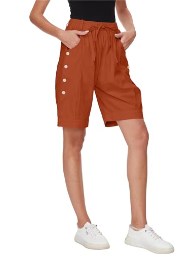 Women's High Waist Bermuda Shorts Loose Drawstring Capri Pants with Pockets Wide Leg Summer Shorts3