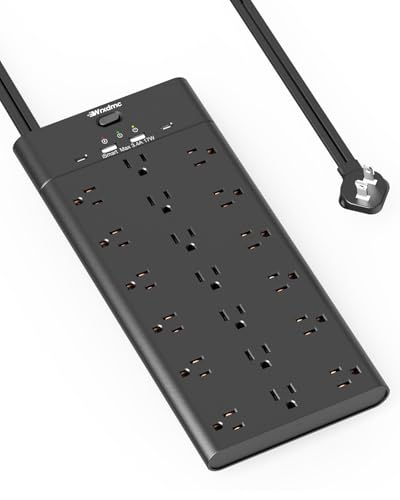 2 Prong Power Strip, WRXDMC 2 Prong to 3 Prong Outlet Adapter, 3600 Joules Surge Protector, 6 Feet Flat Plug Heavy Duty Extension Cord with 19 Widely Outlets, 4 USB Ports, 1875W, Black