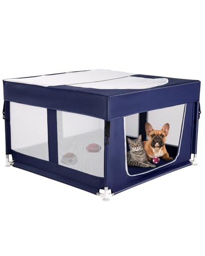 Puppy Playpen with Cover, Dog Playpen for Puppies or Small,Dog Fence Pet Playpen for Indoor & Outdoor,Sturdy Safety Whelping Box,Puppy Cage with Zipper Door,42x42 x26 inch