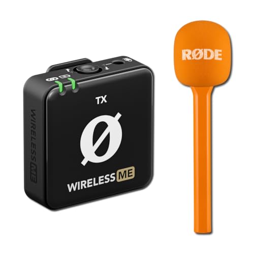 Transmisor inalámbrico Rode Wireless ME TX con adaptador de mano Interview GO naranja y filtro antiviento de espuma — Micrófono clip-on de 24 bits Serie IV para entrevistas, reportajes, cobertura de eventos y bodas miniatura 1