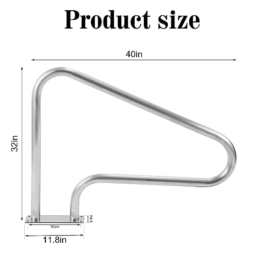 image for Hopky Pool Handrail 40x32 inch 304 Stainless Steel Swimming Pool Stair