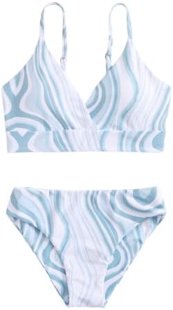 SOLY HUX Girl's Spaghetti Strap V Neck Printed Bikini Bathing Suits 2 Piece Swimsuits Multi Allover Print 150
