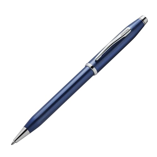 Image of Cross Century II Translucent Cobalt Blue Diamond Pattern with Chrome Appointments Refillable Ballpoint Pen - Medium Point, Black Ink, Luxury Gift Box