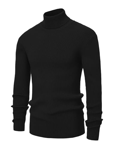 Men's Slim Fit Turtleneck Sweater Casual Cable Ribbed Pullover Knitted Sweaters3