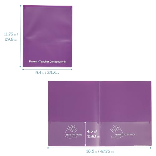 Image of ECR4Kids 2-Pocket Parent-Teacher Classroom Communication Folder, School Supplies, Bright Purple, 36-Piece