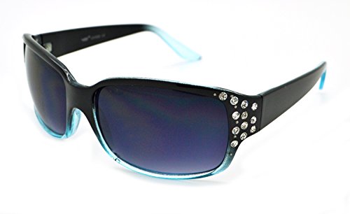 VOX Trendy Classic Womens Hot Fashion Rhinestones Sunglasses w/FREE Microfiber Pouch - Black/Blue
