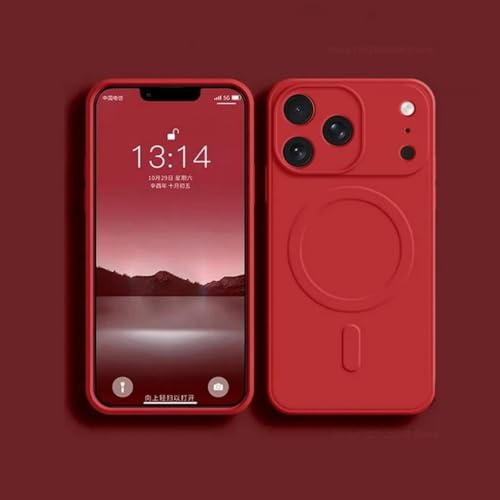 Coque silicone liquide iPhone 13 magnétique rouge chargeur induction sans fil compatible