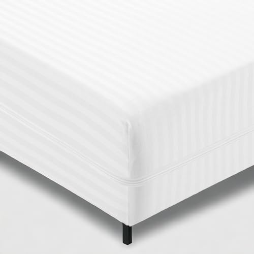 Super Mundo - Funda de colchón con Cremallera 160x190 cm / 160x200 cm, Protector de colchón,Transpirable antiacaros Absorbente, Blanco Rayas (Cama 160)