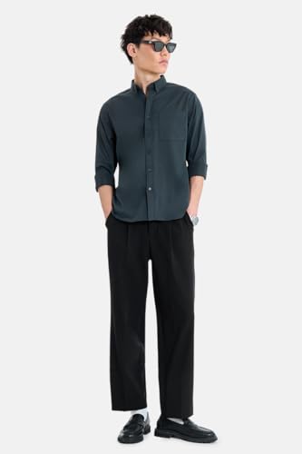 Image of SNITCH Men Casual Shirt | Regular Fit Long Sleeve Button-Down Collar Textured Style | Durable Polyester Twill & Single Patch Pocket for Work