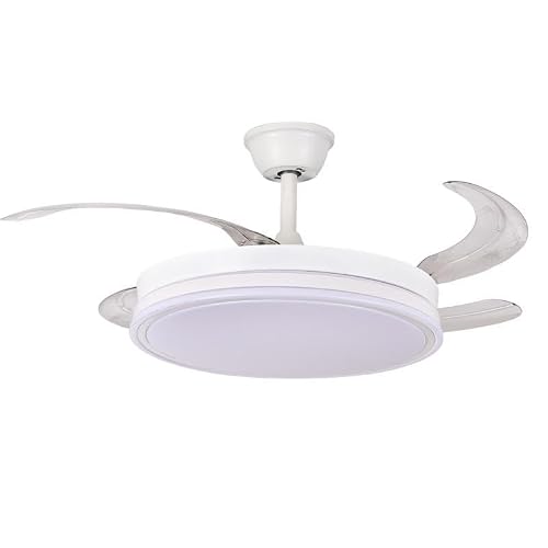 DRW Ventilador de Techo con luz y 4 aspas retractilesen de Metal y acrilico en siroco Blanco 53x106x106 cm