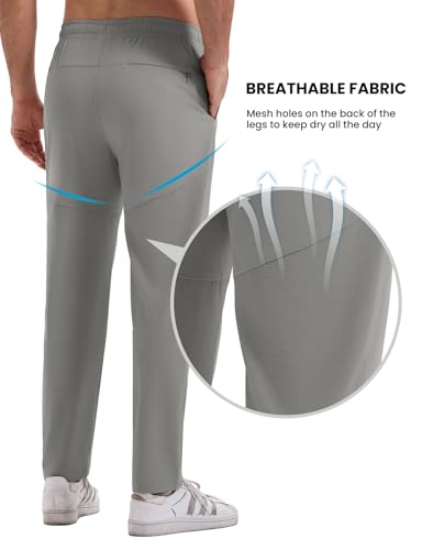 Rdruko Men's Sweatpants Athletic Pants Quick Dry Stretch Workout Track Mesh Pants with Zipper Pockets for Running Hiking, Light Grey, XL — view 2