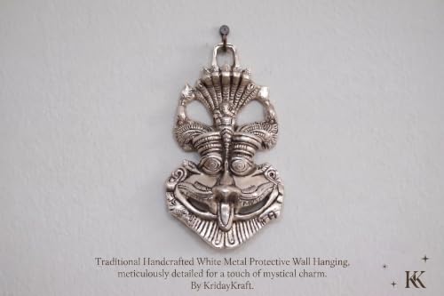 Image of KridayKraft Metal Nazar Battu with Naag Ganesha for Nazar Suraksha (Evil Eye), Suraksha Kawach Mask for Home, Office, Wall & Door Hanging Decor Accessories, Vastu Showpiece (Silver)