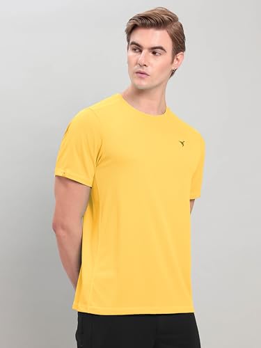 Image of TECHNOSPORT Men's Solid Slim Fit Round Neck T-Shirt TECHNOCOOL+ Half Sleeve Slip On Polyester for Gym Running Workout UPF50+ Anti Odour