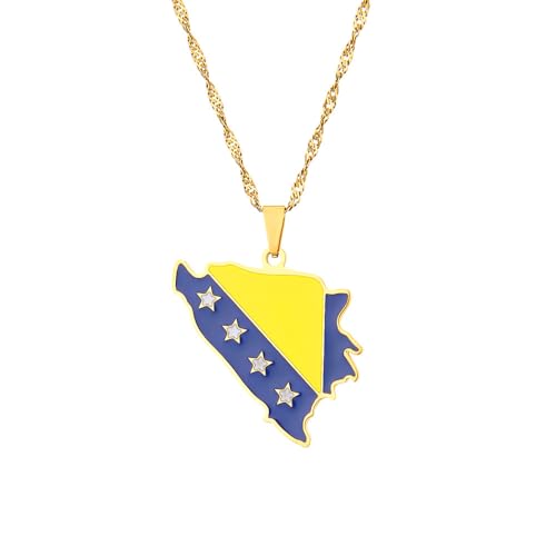LUTAKU Collier avec pendentif carte et drapeau de la Bosnie-Herzégovine pour homme et femme, collier avec pendentif carte de Bosnie-Herzégovine, accessoires de bijoux, Acier inoxydable