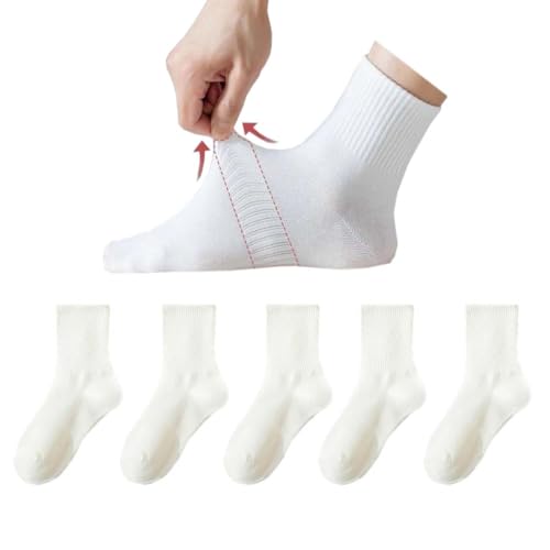 Men Cushion Crew Socks, 5 Pairs Cotton Casual Socks Mid Calf Sock Tube Stretch Ribbed Cuff Sock for Sport Work PWZ17