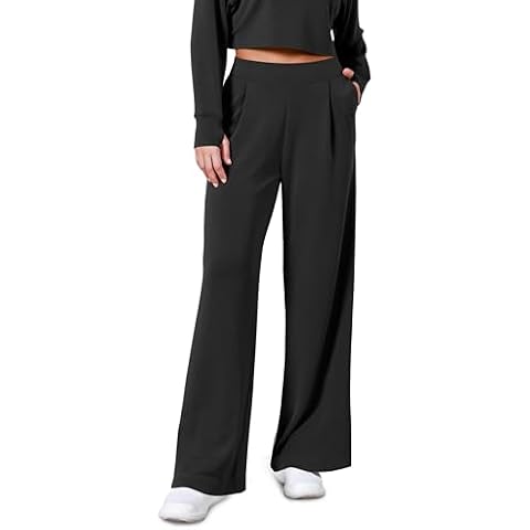 ODODOS Modal Soft Wide Leg Pants for Women High Waist Casual Relaxed Pants with Pockets, 29" Inseam, Black, Medium Cover