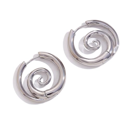 Sea Wave Spiral Hoop Earrings for Women Stainless Steel 18K Golden Plated Swirl Chunky Round Huggie Hoops Earring Fashion Birthday Jewelry Gifts Holiday