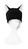 Mrawp Women's Black Fleece Beanie Cat Hat (Black with White)