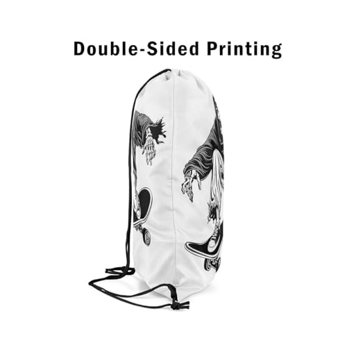 Feelyou Cool Sugar Skull Drawstring Backpack 13"x15.7" Skateboard Gym String Bag Hip Hop Street Culture Sports Drawstring Sackpack White Halloween Theme Rawstring Bags4