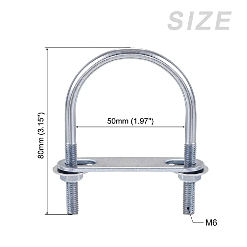 Image of METALLIXITY U Bolts 4 Sets (M6x50x80mm), Round U Bolt Steel with Accessories - for Construction, Pipe