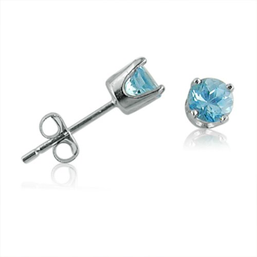 14K White Gold Round Swiss Blue Topaz Stud Earrings (4 mm 1/2ct tw)