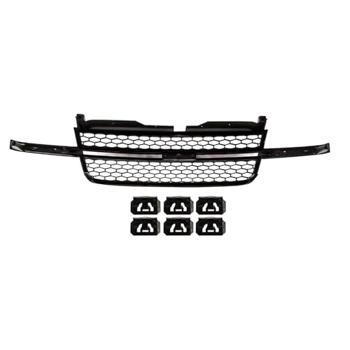 Front Grille Primed Shell Assembly Fit for Chevy 2003-2006 Silverado 1500 & 2007 Silverado 1500 Classic Without Dale Earnhardt Package Replaces GM1200586 - Black