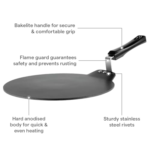 Image of Borosil 30 cm Non-Stick Dosa Tawa | Hard Anodized Aluminium Grade 3003 | Glossy Exterior & Matt Interior | Even Heat Distribution | Easy to Clean | 2 Years Warranty