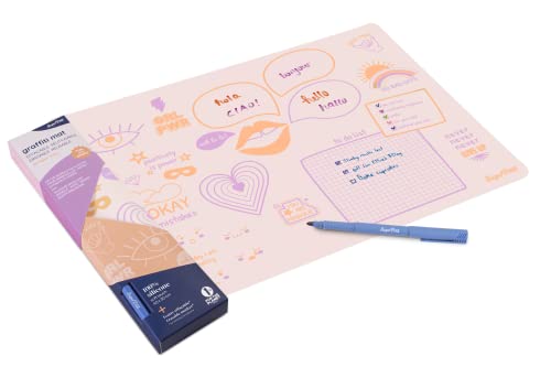 SUPER PETIT - sous Main Bureau 100% Silicone - pour Enfant et Ado -1 Feutre Bleu effaçable Inclus - to do List - Dessiner effacable et reutilisable -Tableau d'écriture - Protège Bureau 40x30 cm Cover