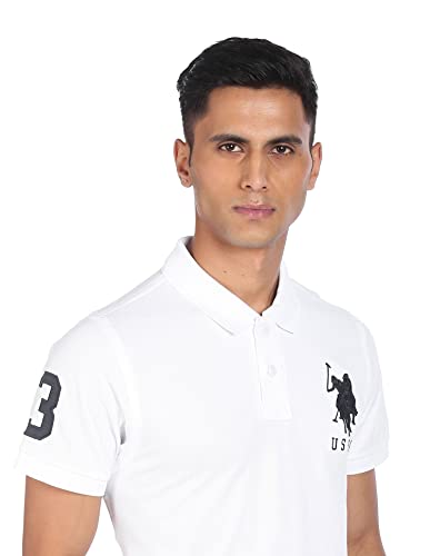 Image of U.S. POLO ASSN. Men White Cotton Solid Polo Shirt