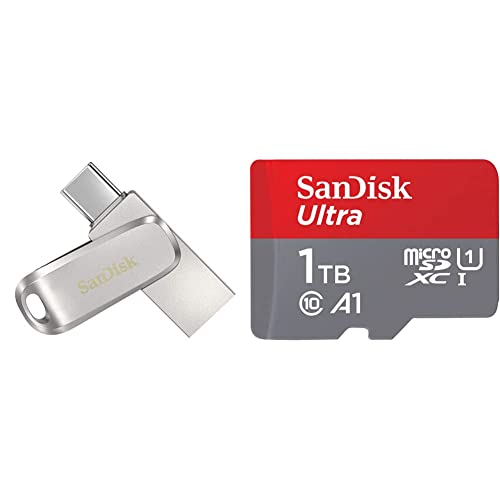 Image of SanDisk Ultra Dual Drive Luxe USB Type C 1TB Flash Drive (Silver, 5Y - SDDDC4-1T00-I35) & Ultra UHS I 1TB MicroSD Card 120MB /s R, for Smartphones