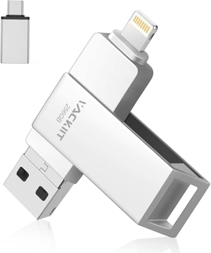 Vackiit 【MFi認証取得】iPhone用USBメモリー 256GB USBフラッシュドライブ 高速USB 3.0 フラッシュメモリー スマホ データ保存 写真 バックアップ lightningコネクタ搭載 iPhone/iPad/PC/Android/Mac兼用 容量不足解消 パスワード保護 iPad Air/mini/ iPhone 14/14 pro/13/13 pro/13 mini//12/12 pro/12 mini/11/11 Pro/ X /XR/XS MAX/6/7/8 などに対応