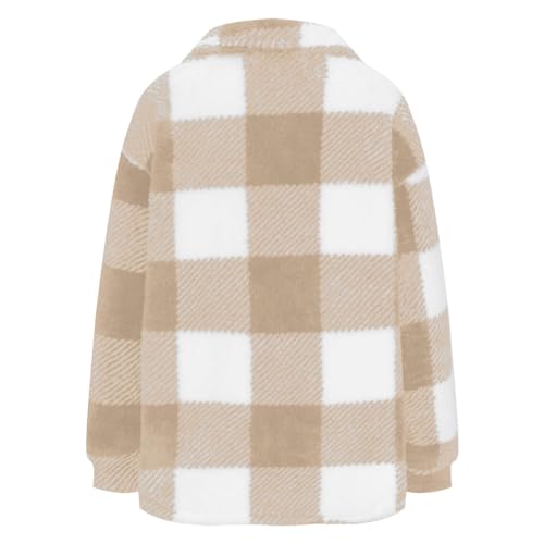 Women's Fuzzy Fleece Plaid Jacket Casual Loose Plus Size Button Down Sherpa Shacket Warm Winter Shearling Coat3