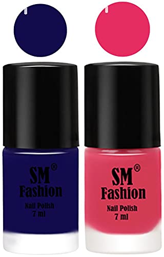 Image of Long Lasting Nail Polish | Nail Paint Combo 7 ml Each) - Set of 2 Dark Blue-Dark Rose Pink