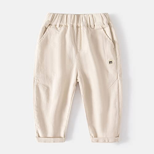 Toddler Boys Solid Color Cargo Pants Child's Elastic High Waist Joggers Pants Autumn Casual Trousers with Pockets (White, 4-5 Years)2