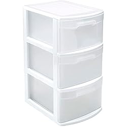 Cajoneras De Plastico Estrechas Acan Tradineur - Cajonera estrecha Támesis de plástico, 3 cajones transparentes, torre de almacenaje, oficina, hogar (Blanco, 58,5 x 28,5 x 39 cm)