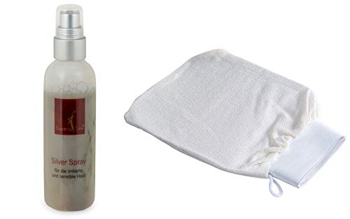 Sugaring Cane Hautpflege-Set Deluxe „Liebe deine Haut“ Silber-Spray und Peeling-Handschuh für nachhaltige Pflege & Regeneration von sensibler, gereizter Haut (Silber Spray + Peelinghandschuh)