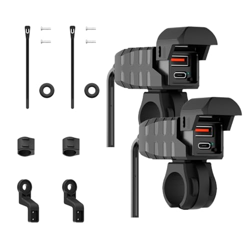 Motorcycle Phone Charger with Voltmeter and Automatic Independent On Off Switch, Waterproof Motorcycle USB Charger for Phone, Tablet, GPS, etc (2)