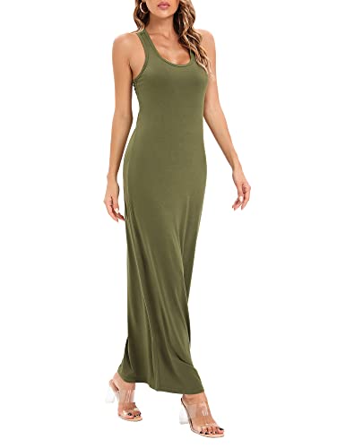 Image of Roselux Women Sleeveless Scoop Neck Striped Maxi Sundresses Loose Racerback Long Dress