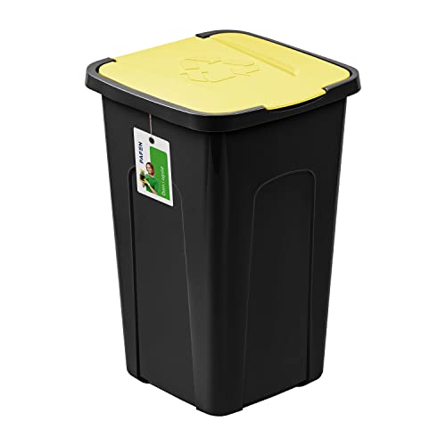 PAFEN Grande Poubelle 50L avec Couvrecle - 550 x 365 x 370 mm - Tri des Déchets, Jaune