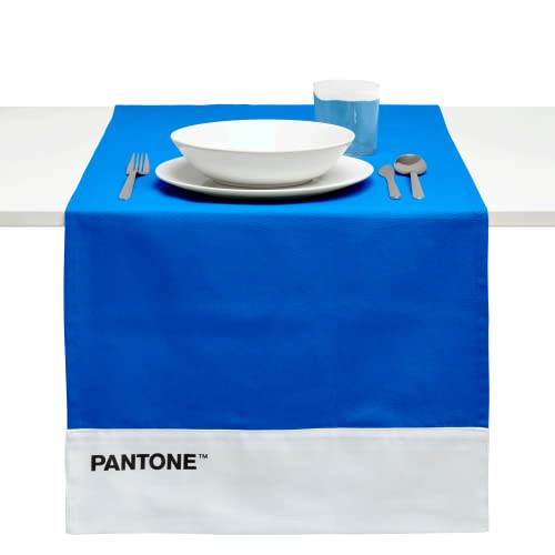 Pantone - Camino de Mesa Moderno, 100 % algodón, 220 g, Suave y Resistente, Ideal para Accesorios de Cocina y manteles Individuales de Tela, 45 x 145 cm, Azul