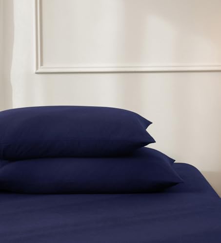 JIYUAN Standard Size Pillowcases, Set of 2-100% Washed Cotton with Envelope Closure, Linen-Like Textured, Soft, Breathable & Durable for All Seasons,Solid Navy Blue — view 4