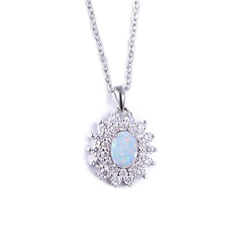 Collier opale bleue en argent 925, pendentif fleur ovale élégant